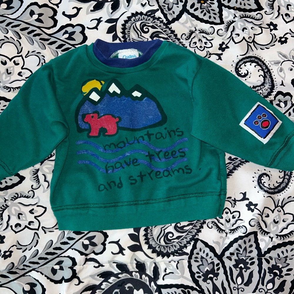 Green Kids Sweatshirt with Mountain Design